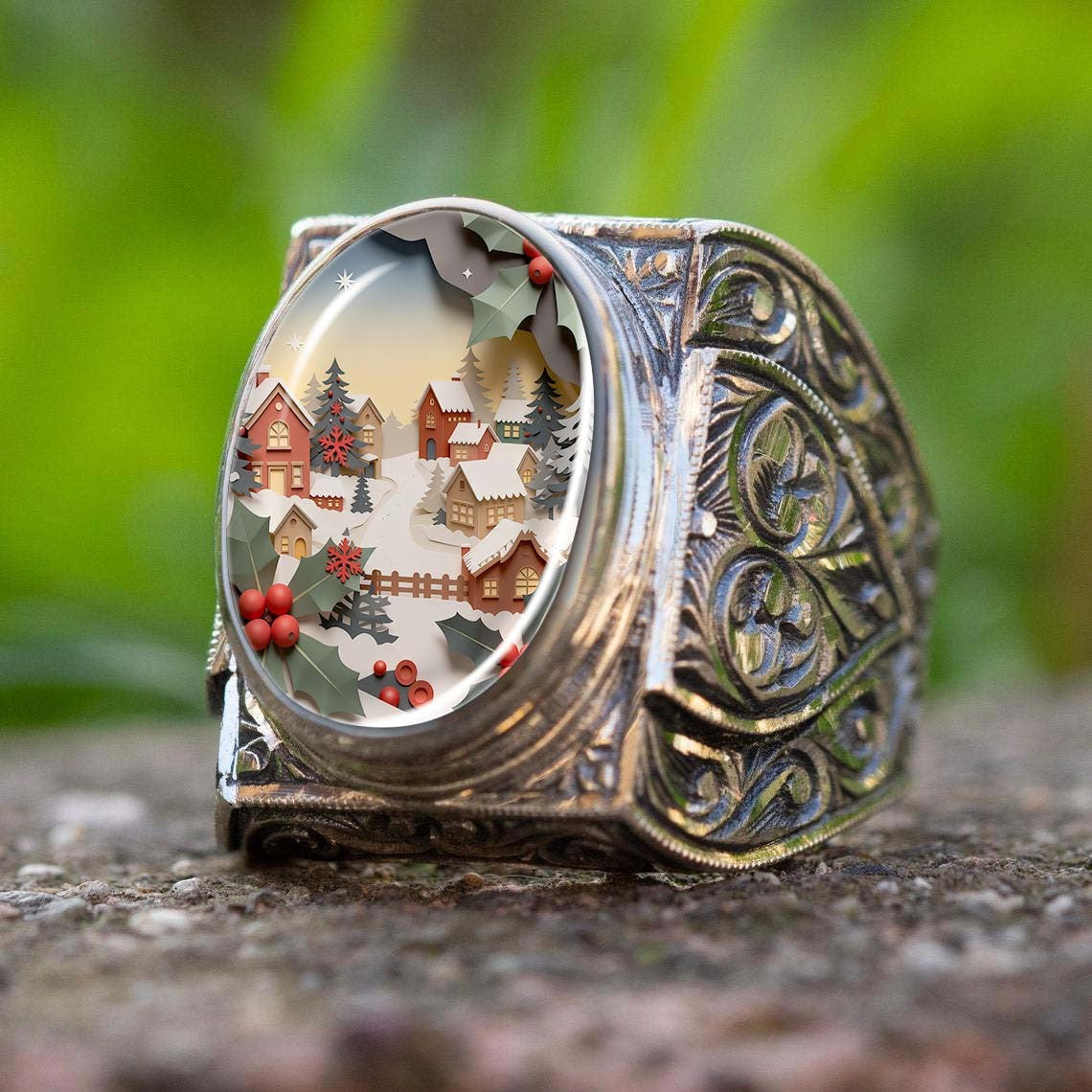 Winter Village Scene Ring