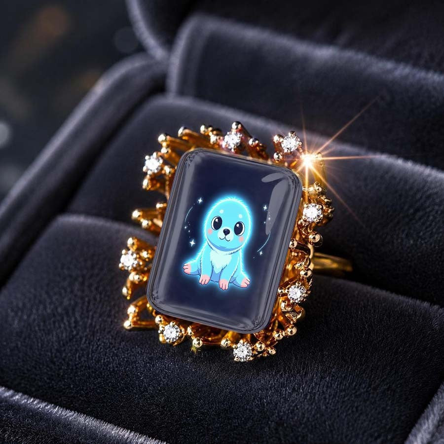 Blue Baby Seal Rectangle Ring