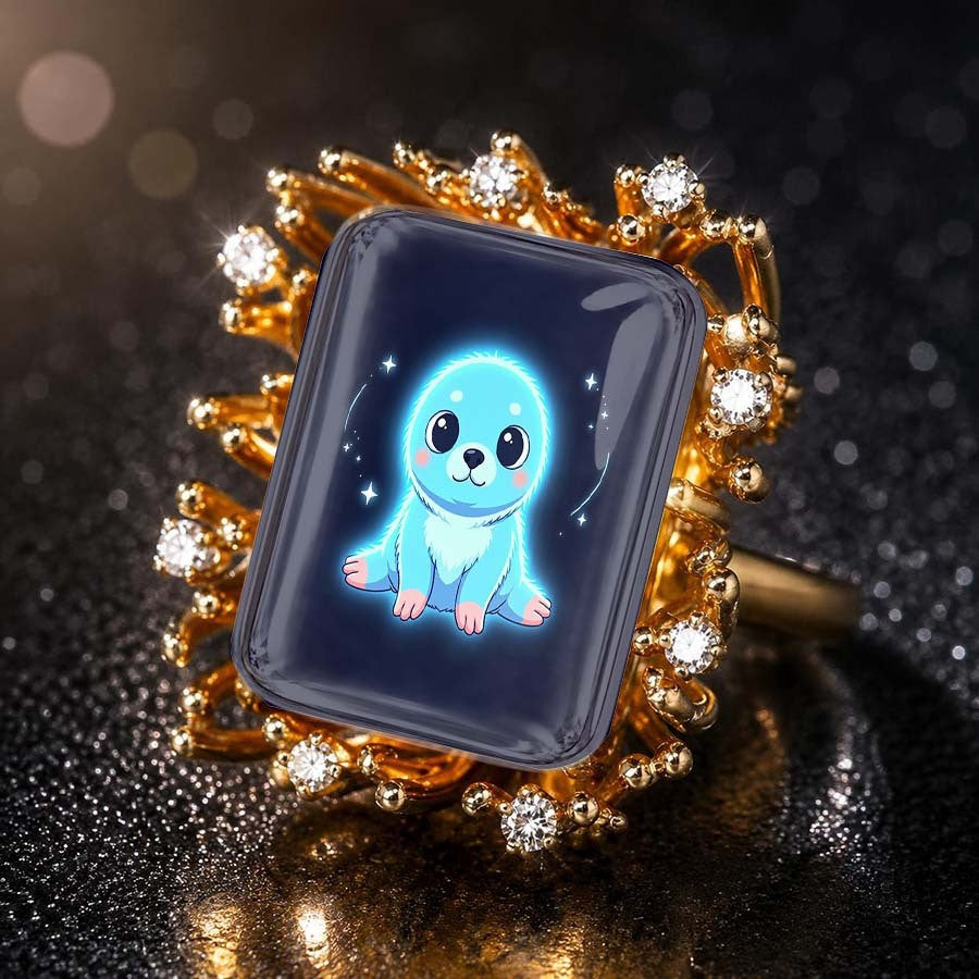 Blue Baby Seal Rectangle Ring