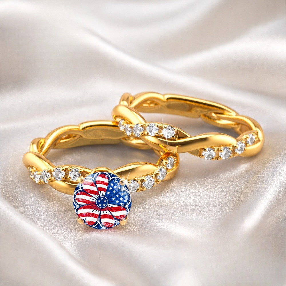 Patriotic Flower Twisted Band Ring