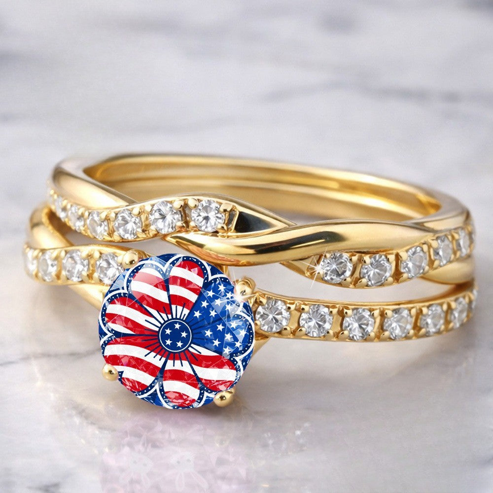 Patriotic Flower Twisted Band Ring
