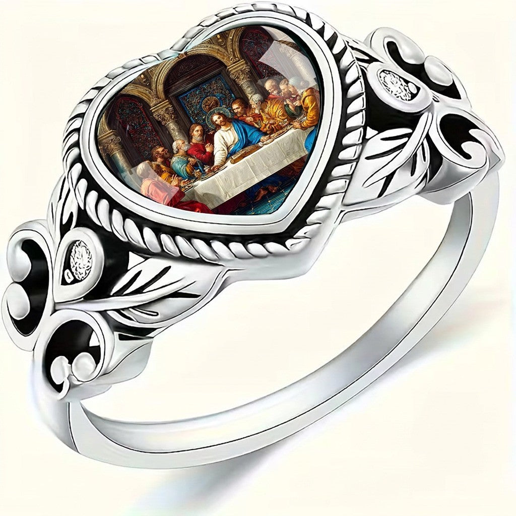 Heart Religious Scene Ring