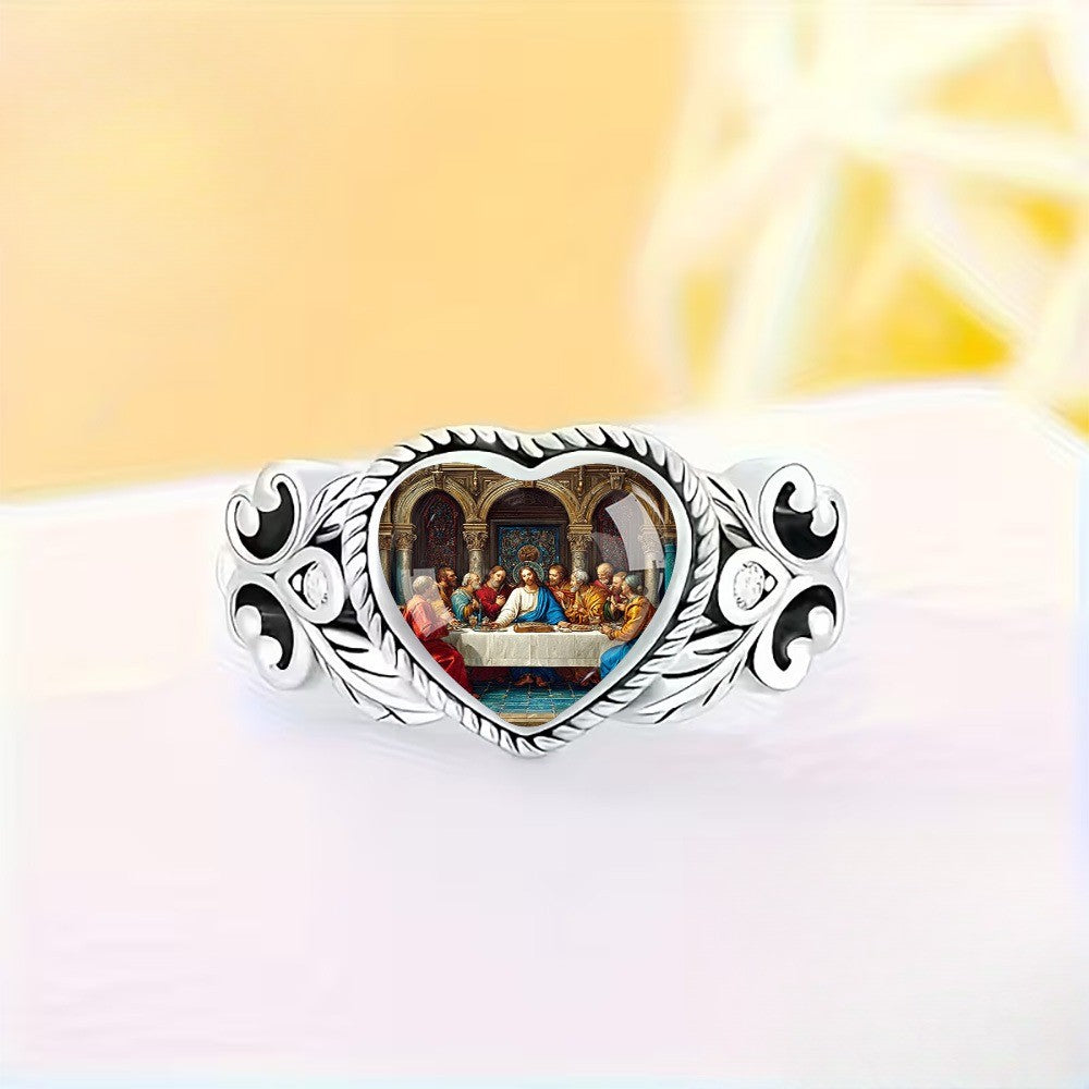 Heart Religious Scene Ring
