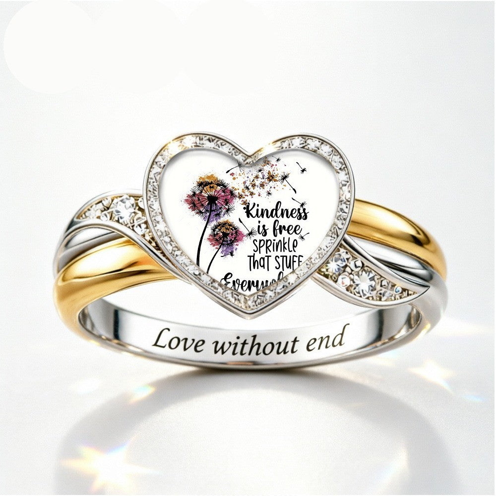 Kindness Dandelion Glass Heart Ring