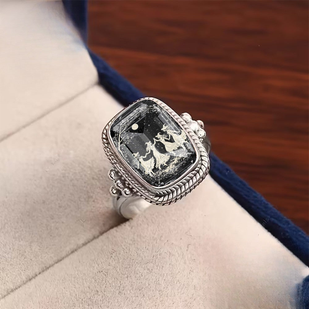 Black Square Dancing Figures Ring