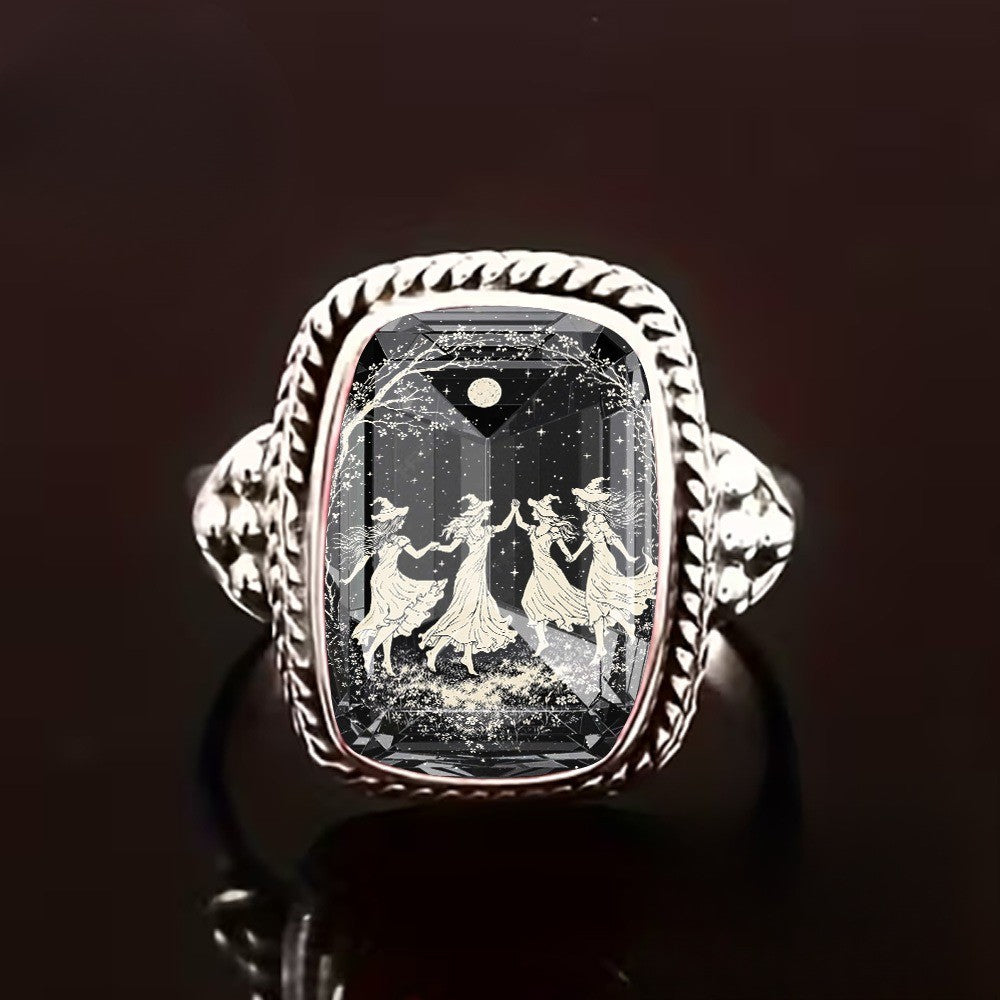 Black Square Dancing Figures Ring