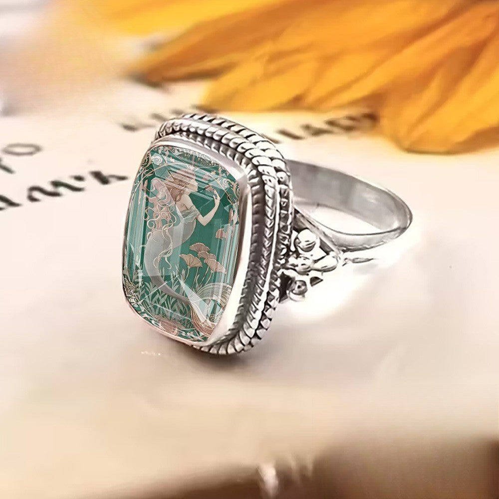 Green Mermaid Square Ring