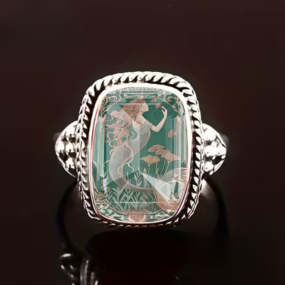 Green Mermaid Square Ring