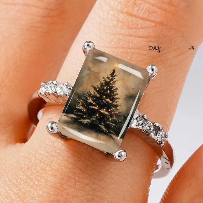 Winter Tree Rectangle Ring