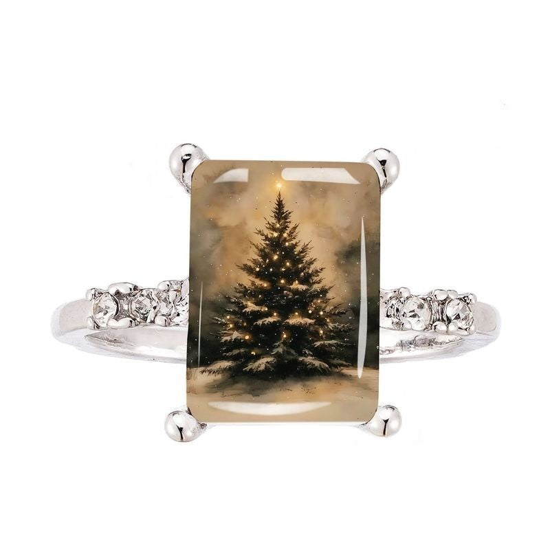 Winter Tree Rectangle Ring