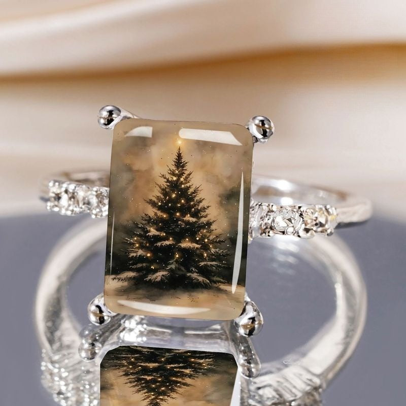 Winter Tree Rectangle Ring