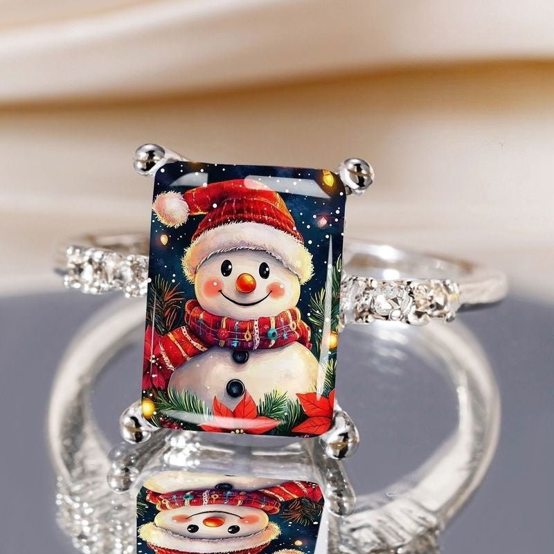 Silver Snowman Rectangular Ring
