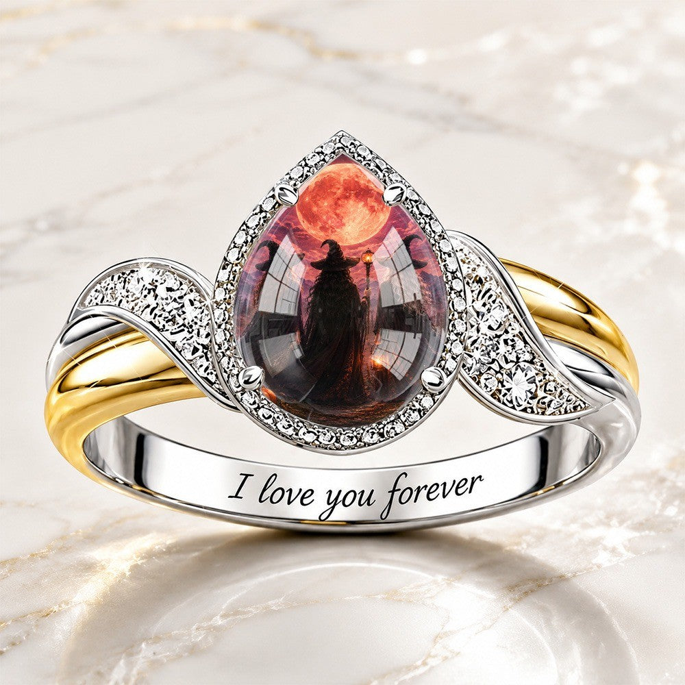 Witch Silhouette Teardrop Ring