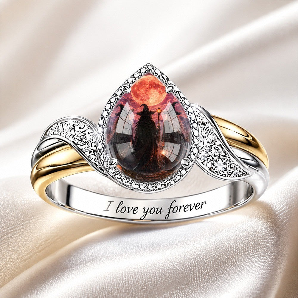 Witch Silhouette Teardrop Ring