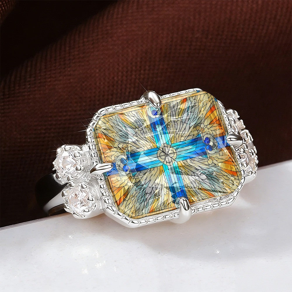 Stained Glass Hexagon Ring