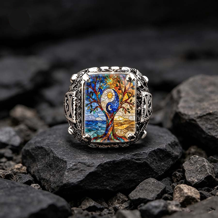 Tree of Life Yin Yang Ring