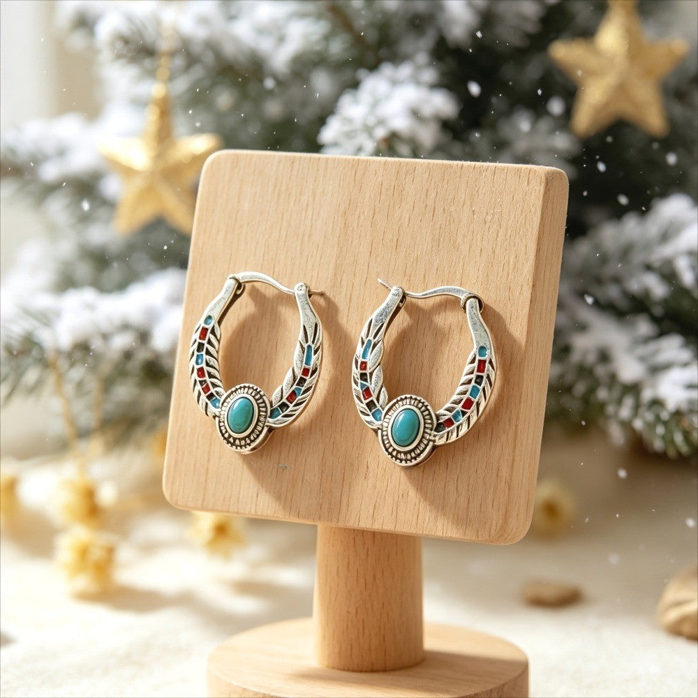 Turquoise Vine Hoop Earrings