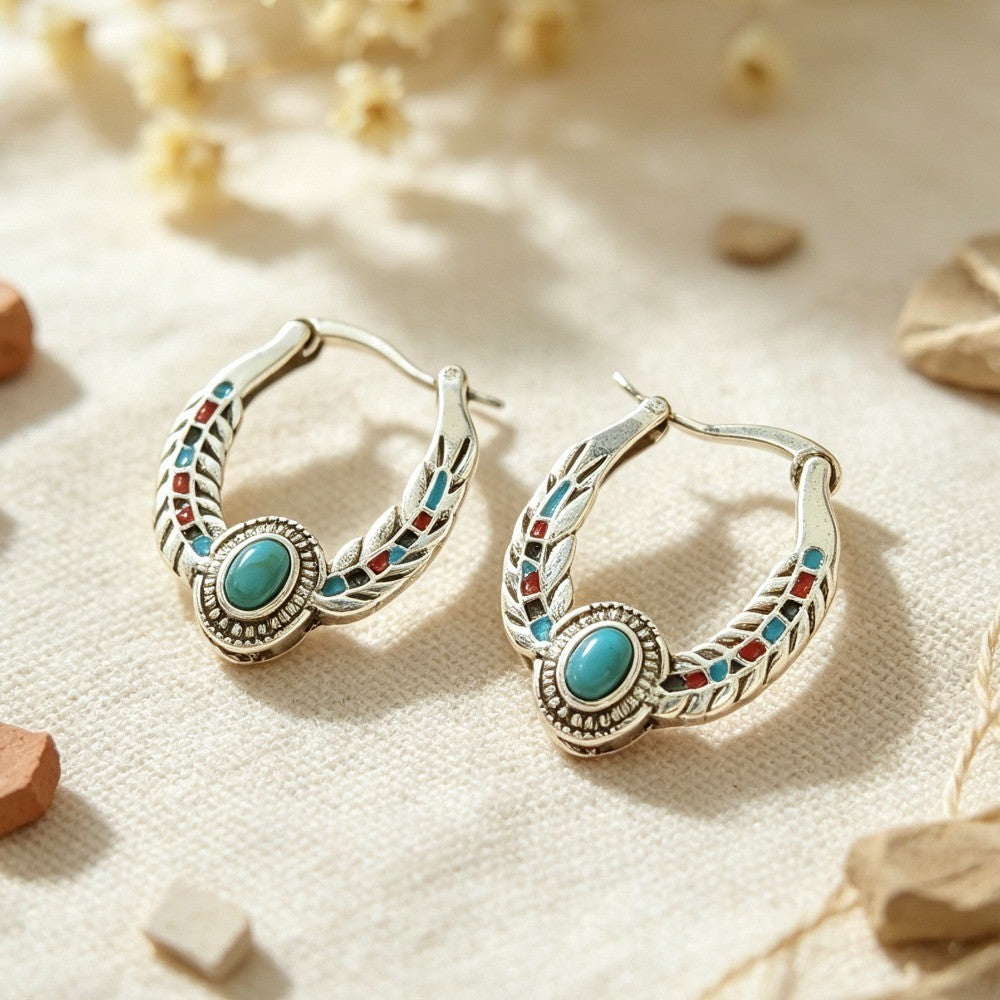 Turquoise Vine Hoop Earrings