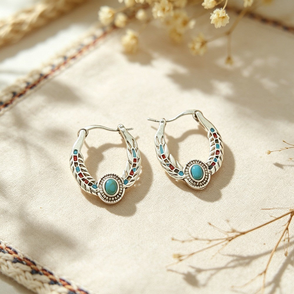 Turquoise Vine Hoop Earrings