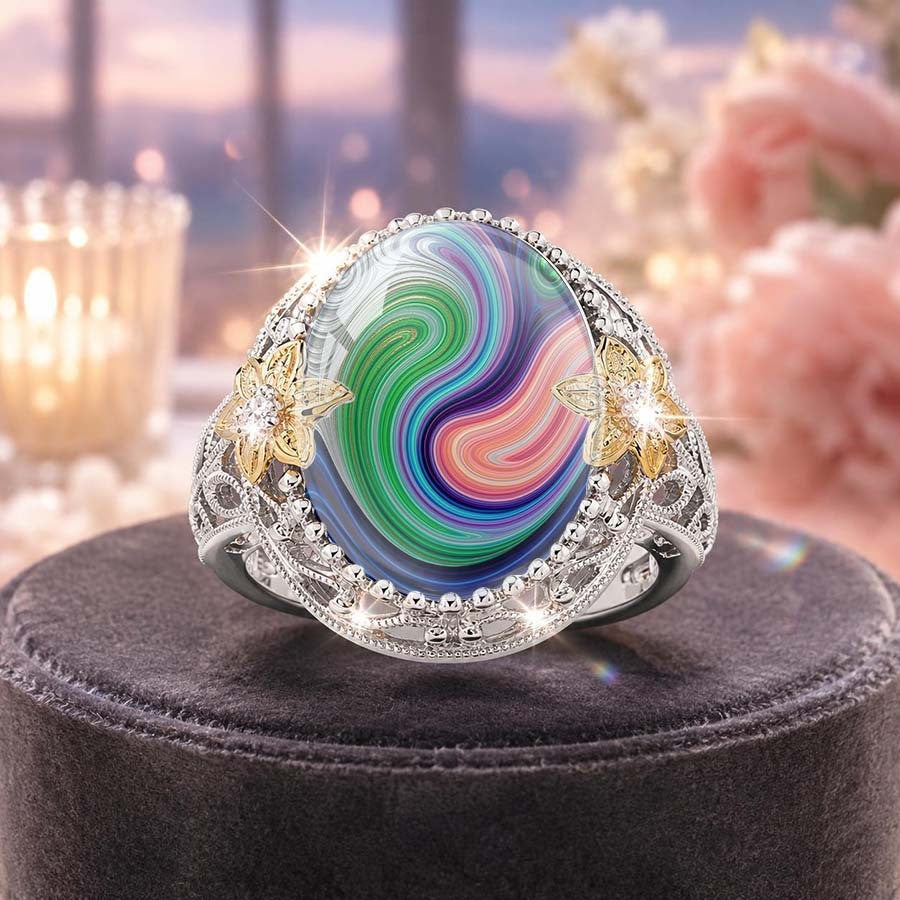Rainbow Swirl Floral Ring