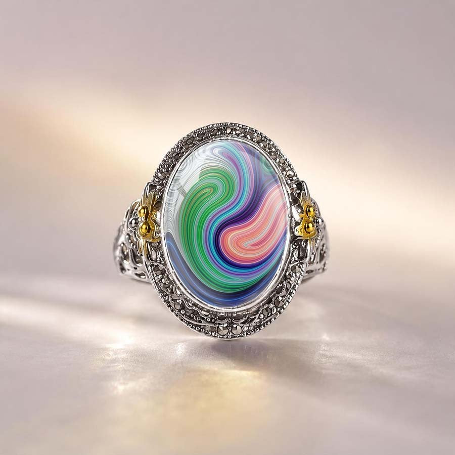 Rainbow Swirl Floral Ring