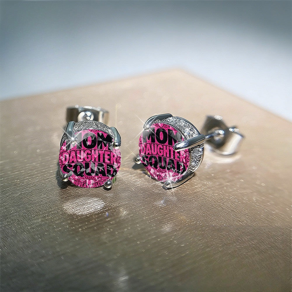 Pink Mom Daughter Squad Stud Earrings