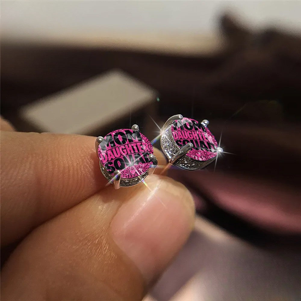 Pink Mom Daughter Squad Stud Earrings