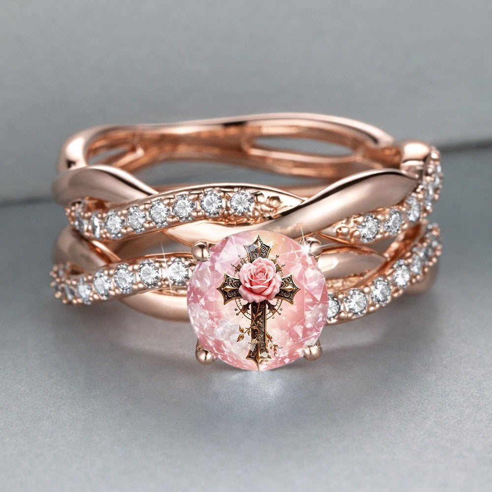 Pink Rose Cross Woven Ring