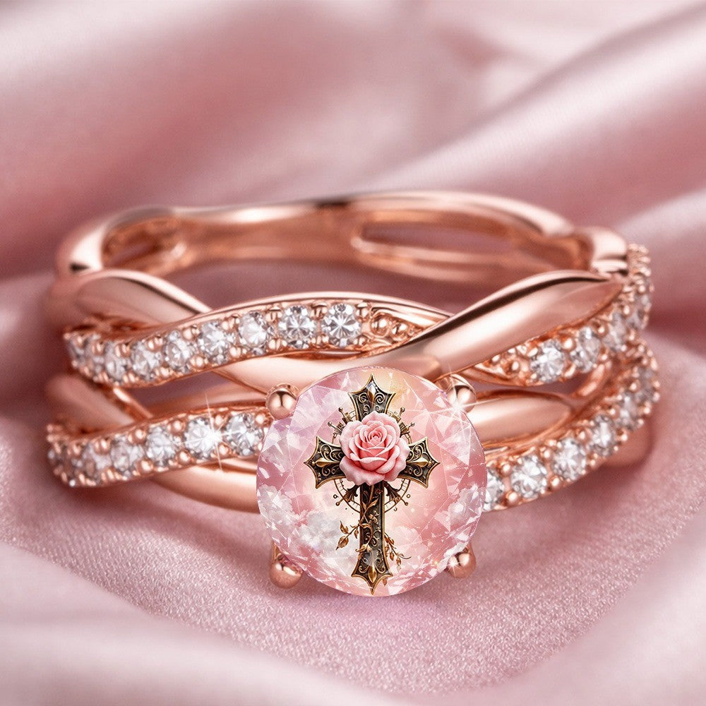 Pink Rose Cross Woven Ring