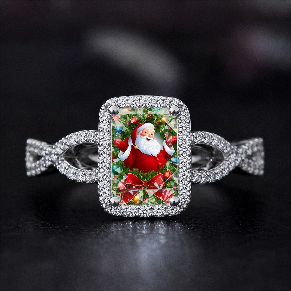 Santa Claus Wreath Glass Ring