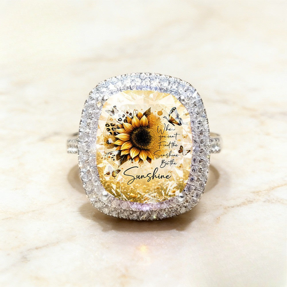 Sunflower & Butterfly Square Statement Ring