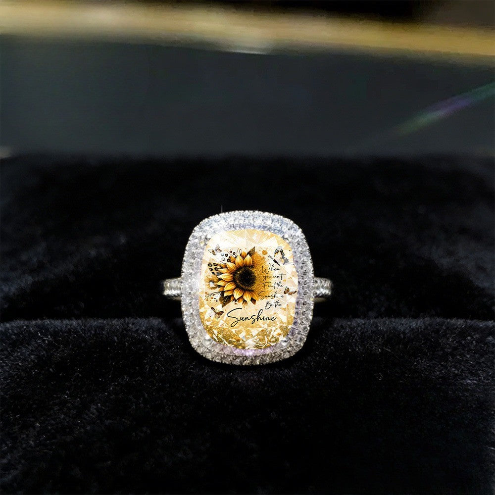 Sunflower & Butterfly Square Statement Ring