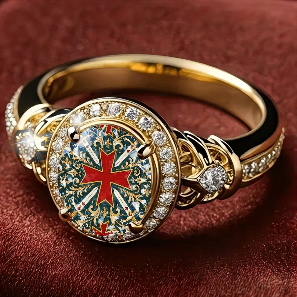 Red Cross Mosaic Ring