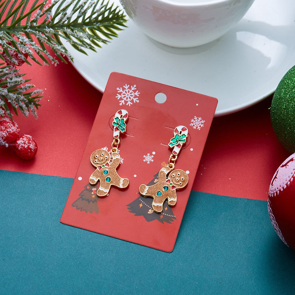 Gingerbread Man & Candy Cane Drop Earrings
