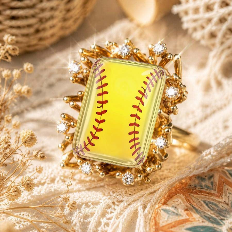 Yellow Baseball Stitch Square Ring