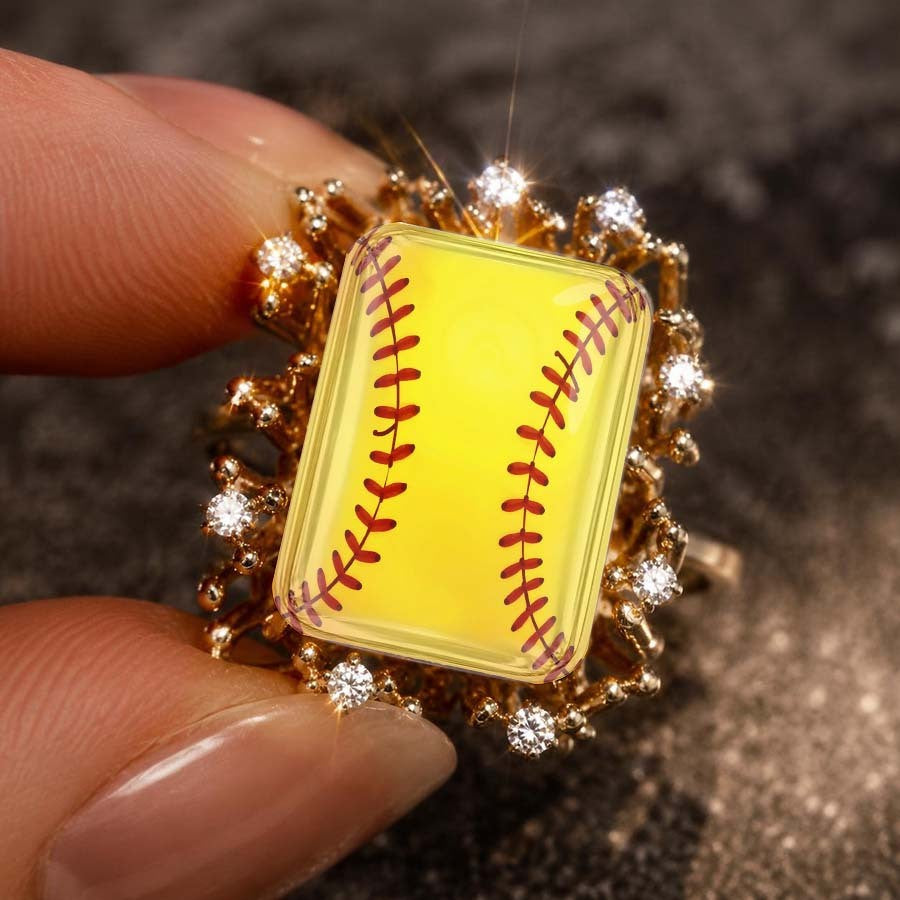 Yellow Baseball Stitch Square Ring