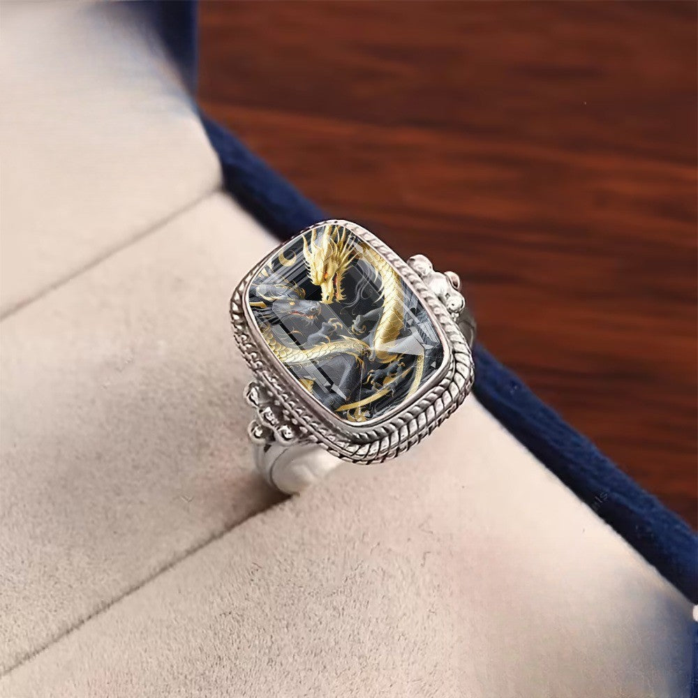 Interlocking Dragon Square Ring