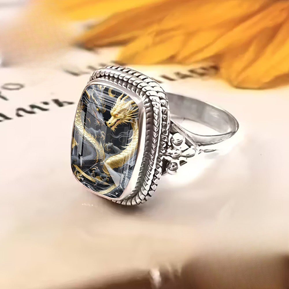 Interlocking Dragon Square Ring