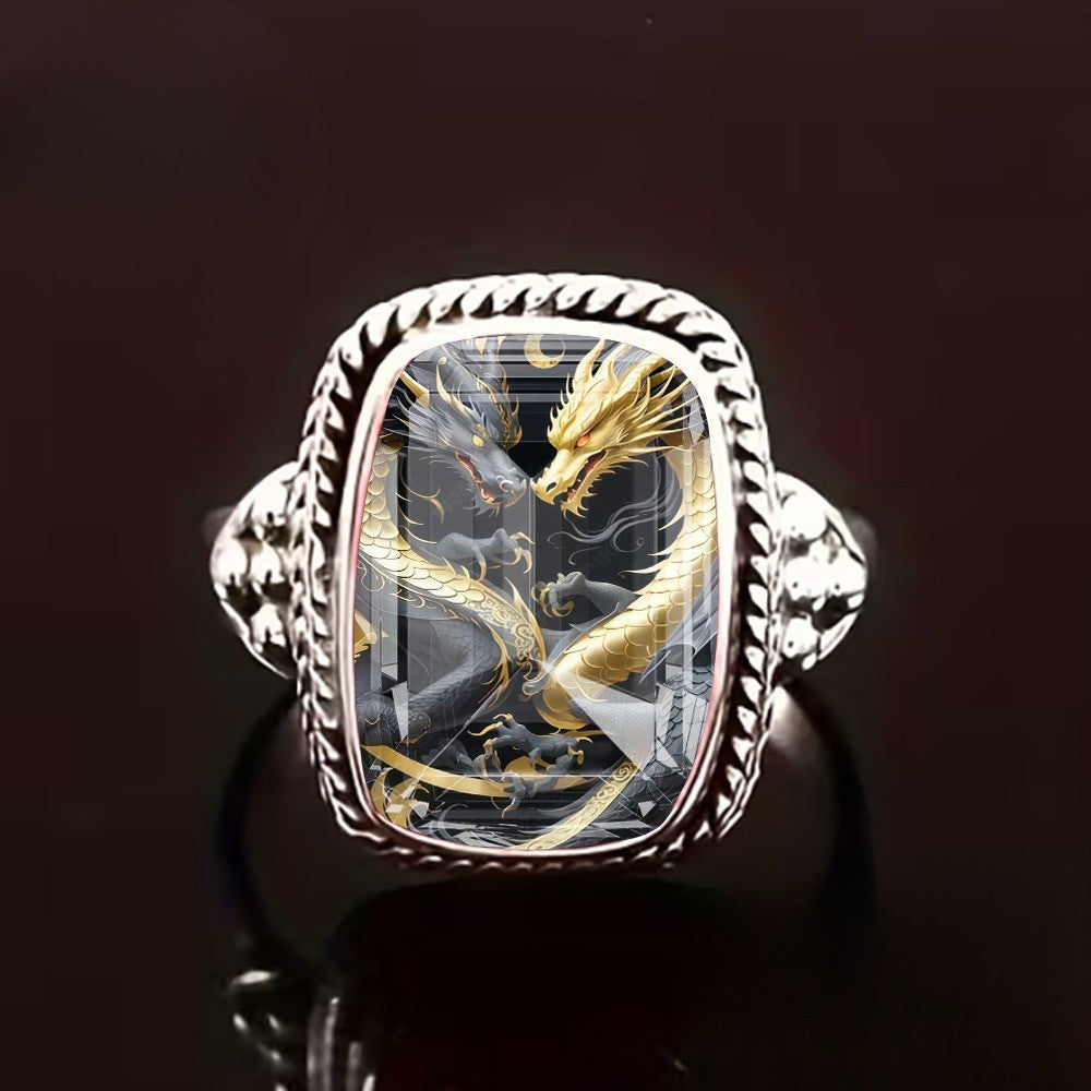 Interlocking Dragon Square Ring