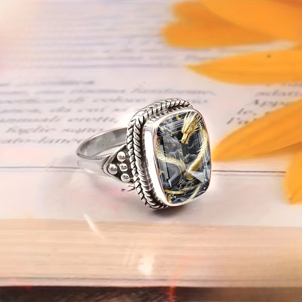 Interlocking Dragon Square Ring
