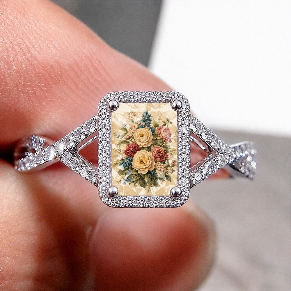 Vintage Floral Bouquet Square Ring