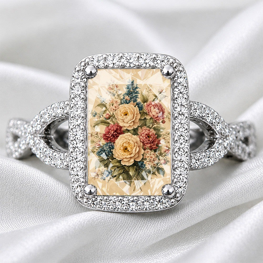 Vintage Floral Bouquet Square Ring