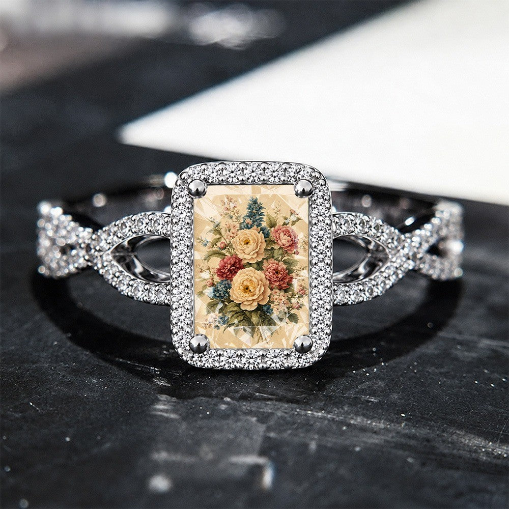 Vintage Floral Bouquet Square Ring