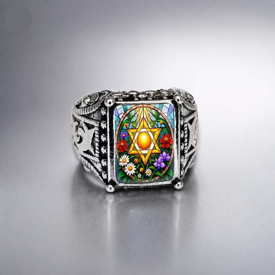 Floral Star of David Square Ring