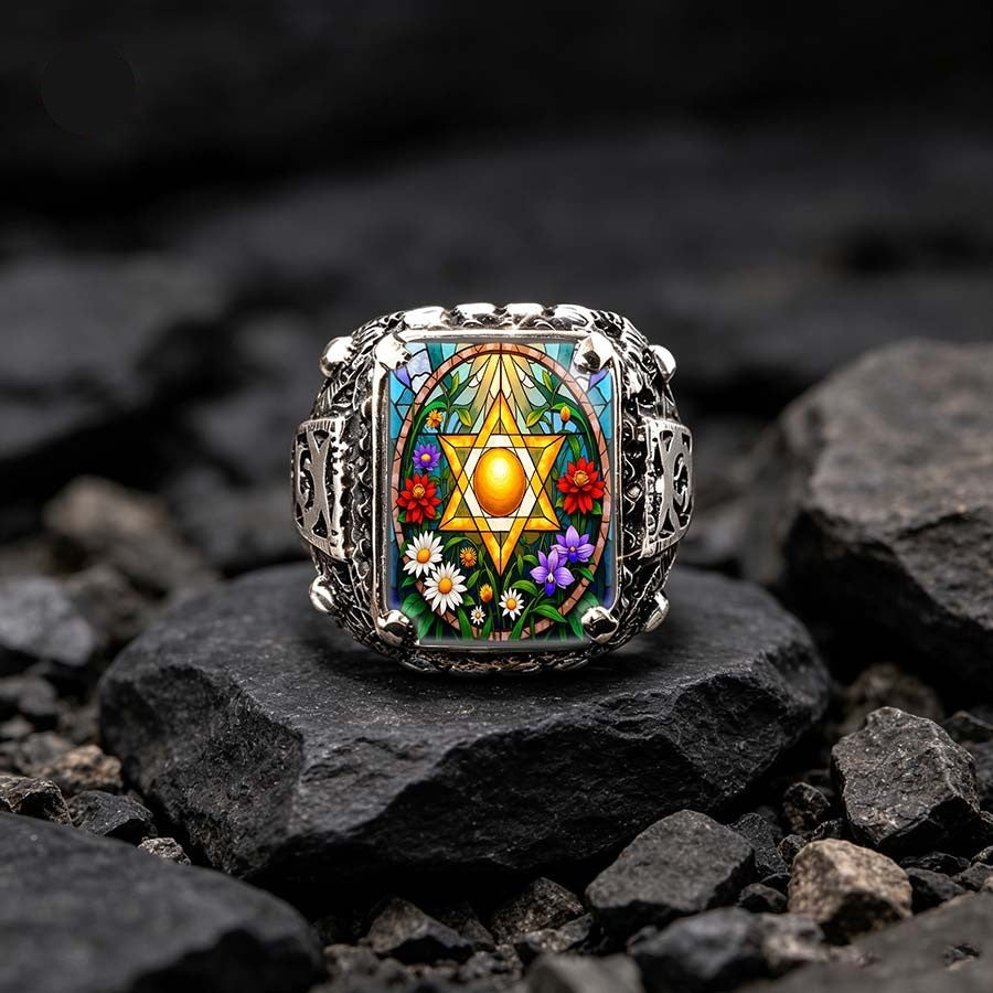 Floral Star of David Square Ring