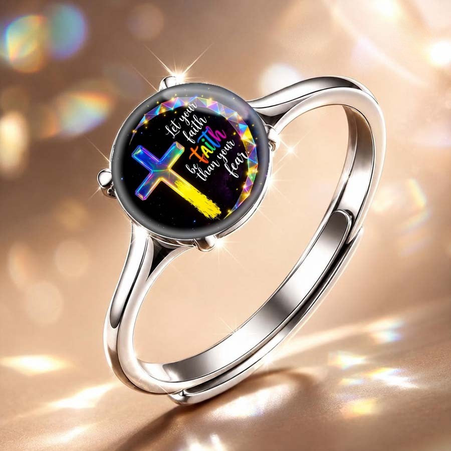 Colorful Faith Cross Message Ring