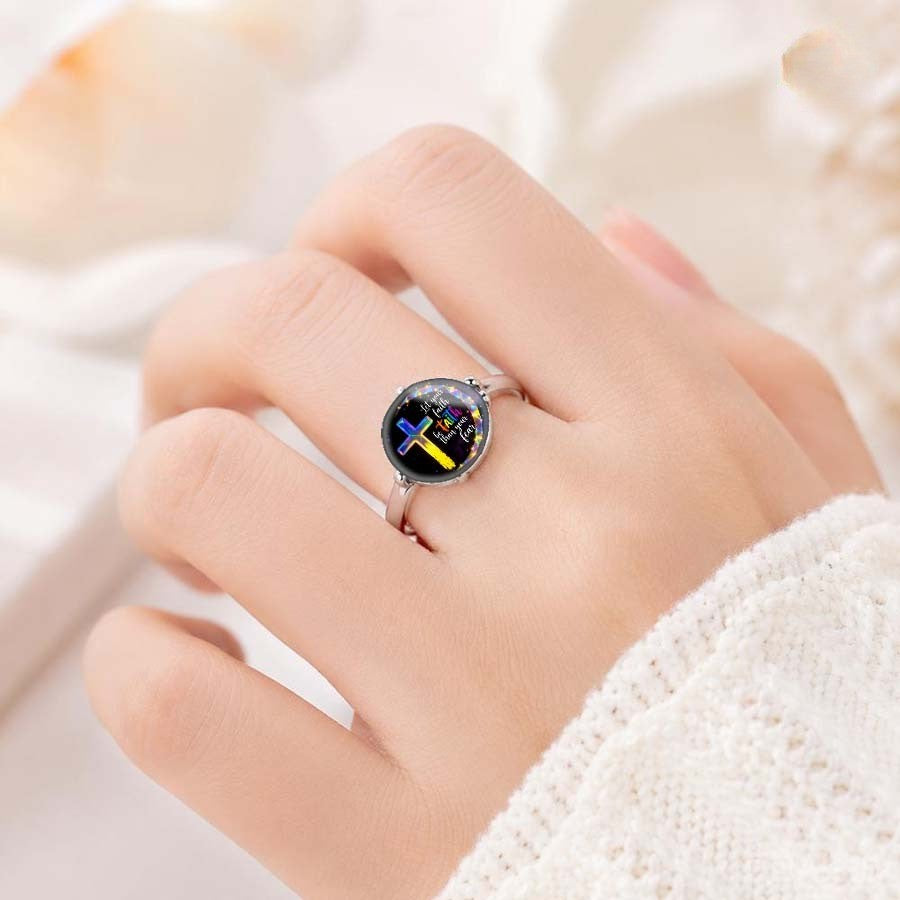 Colorful Faith Cross Message Ring