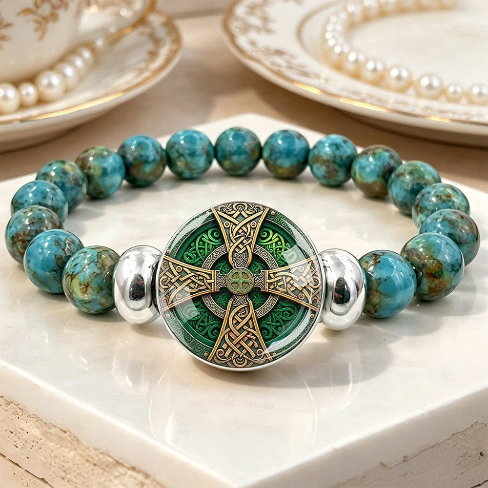 Green Celtic Cross Bead Bracelet