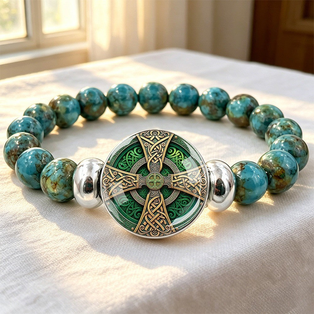 Green Celtic Cross Bead Bracelet