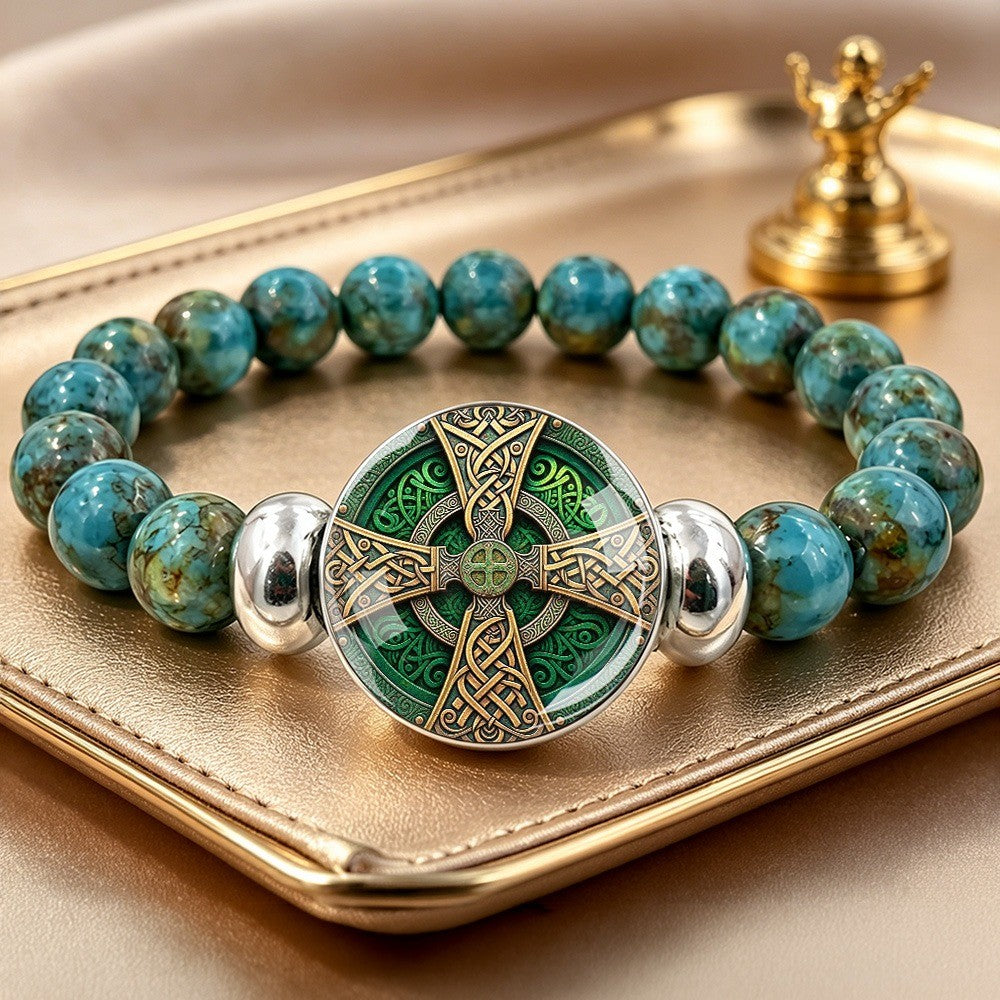 Green Celtic Cross Bead Bracelet